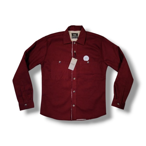NoMad Sherpa Lined Canvas Button Up Dark Red Flannel Shacket Men's Small - Picture 1 of 16